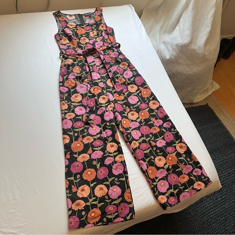 PRINCESS HIGHWAY black pink orange floral wide leg cropped jumpsuit